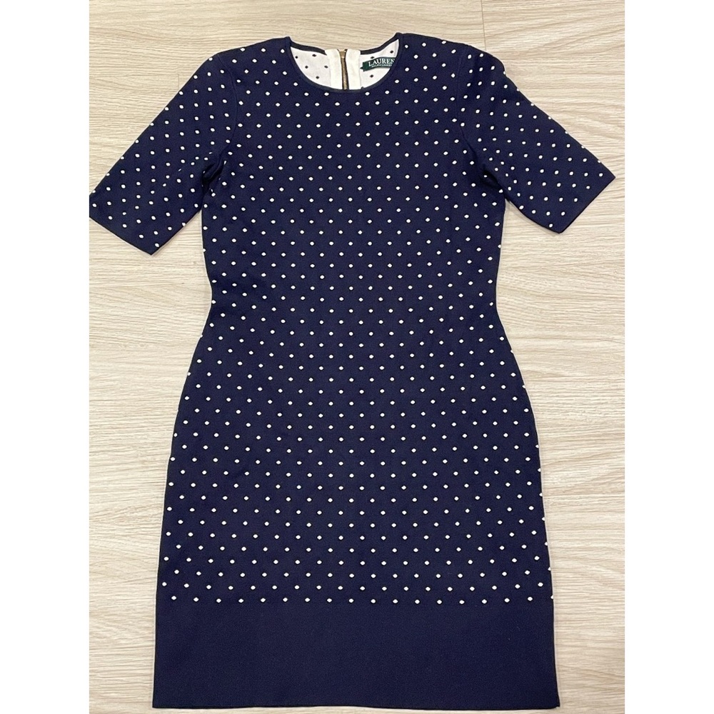Ralph Lauren Navy Polka Dot Knit Dress